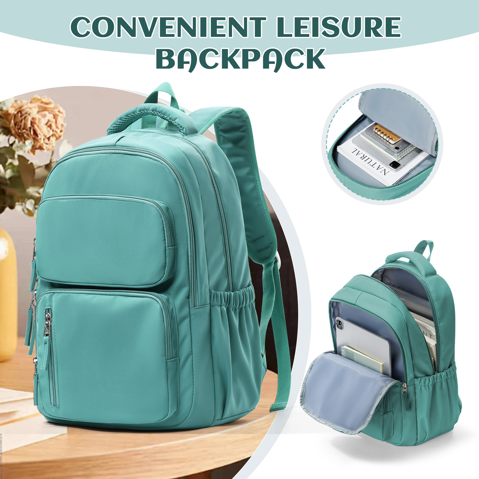 School Backpack Teen - حقيبة ظهر للكمبيوتر المحمول مضادة للسرقة